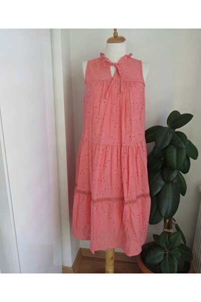 Reyon Nar Çiçeği Brode Kumaş Elbise