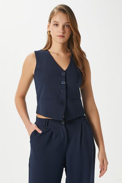 Ritnice Women's Petra Navy Blue Vest Lycra Pants Bottom Top Set