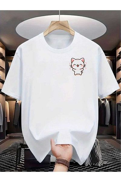 Pink Sky Cotton Oversize Printed Short Sleeve Crew Neck Casual Daily T-Shirt
