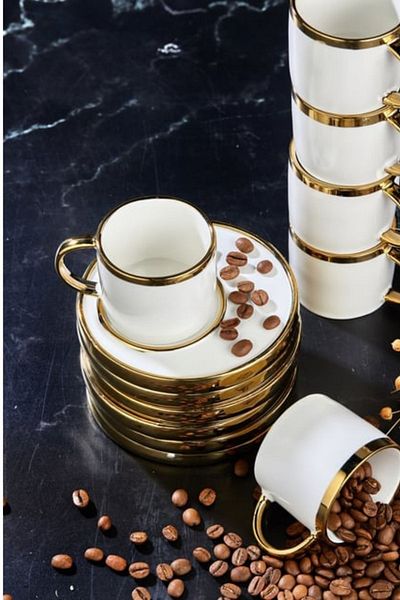 ÇARŞI HANEM 6 Persons Cup Set Porcelain 12 Pieces Cup Set Team