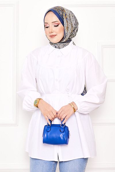 EBRUTESETTÜR Roba Gathered Waist Lace-Up Hijab Shirt