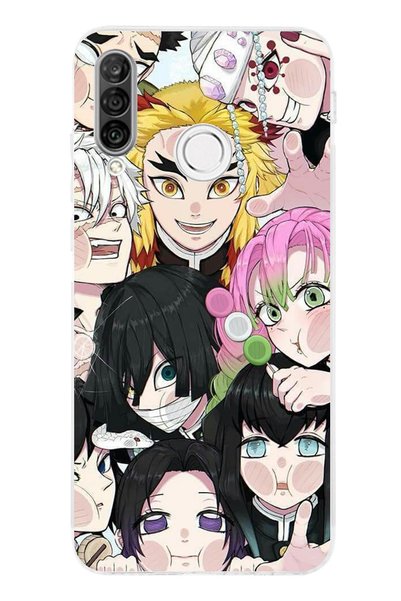 TechTree جراب سيليكون شفاف متوافق مع هاتف Huawei P30 Lite Demon Slayer Manga