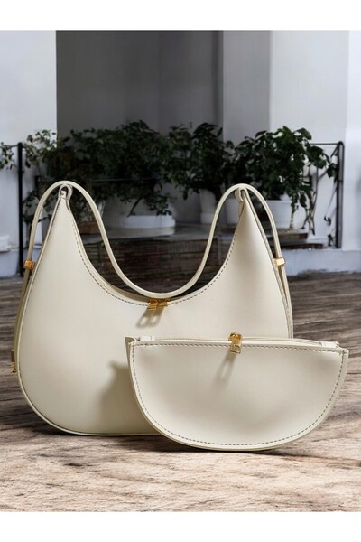 Jagu حقيبة يد وكتف نسائية ذات جودة عالية من كريم مون باجيت مع حزام قابل للتعد...