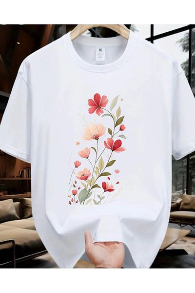 Pink Sky Cotton Oversize Printed Short Sleeve Crew Neck Casual Daily T-Shirt