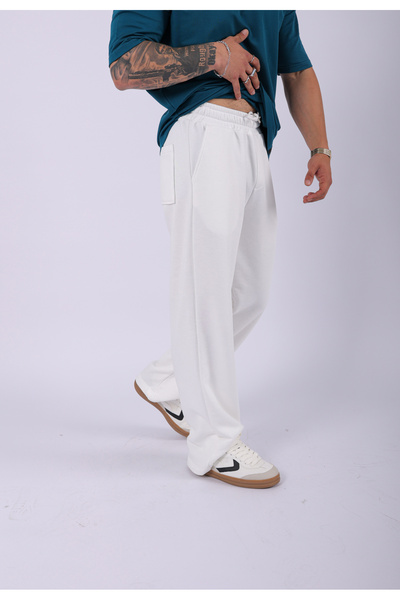 Lescho بنطال رياضي فضفاض مطرز بثلاثة خيوط