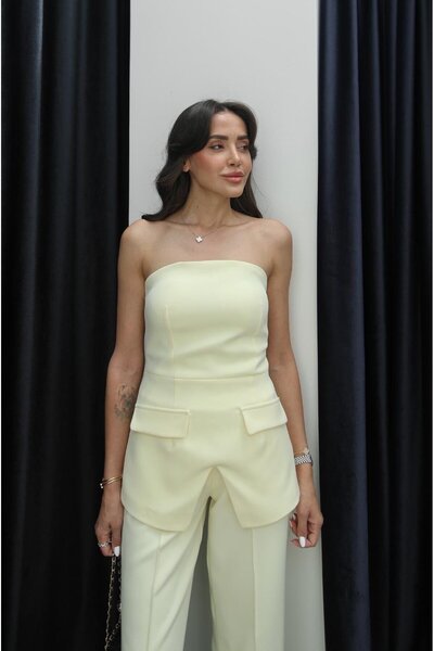Havoş Light Yellow Servitto Strapless Trousers Suit