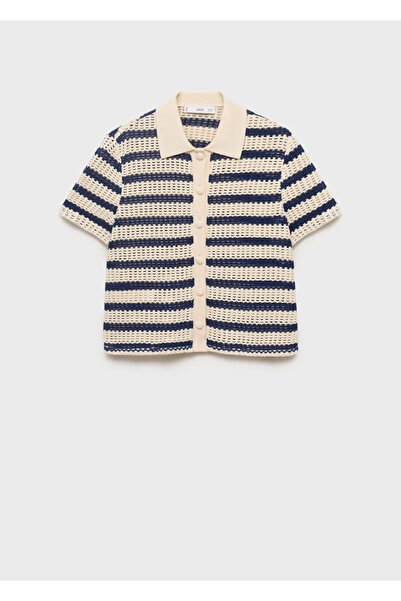 MANGO Woman Kısa kollu çizgili hırka