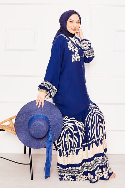 EBRUTESETTÜR Loose Fit Patterned Viscose Hijab Dress