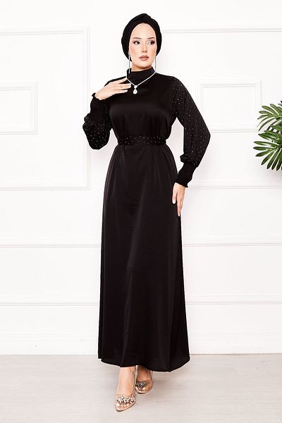 EBRUTESETTÜR Balloon Sleeve Stone Detailed Hijab Dress