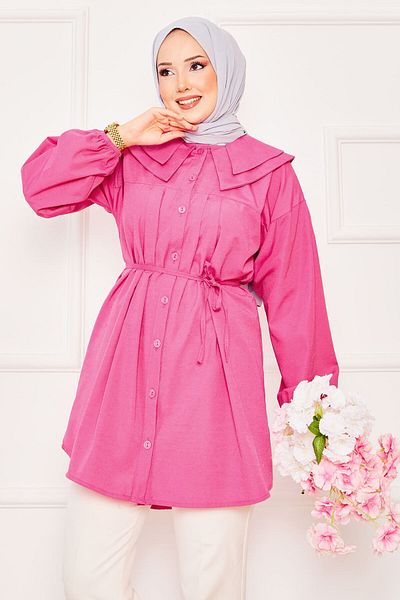 EBRUTESETTÜR Double Collar Lace-Up Waist Hijab Shirt