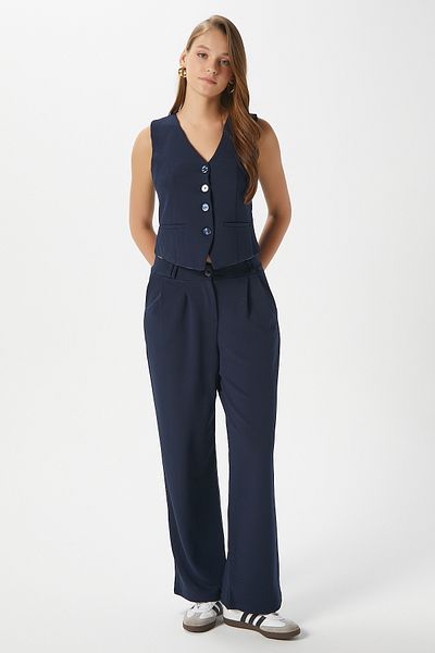 Ritnice Women's Petra Navy Blue Vest Lycra Pants Bottom Top Set