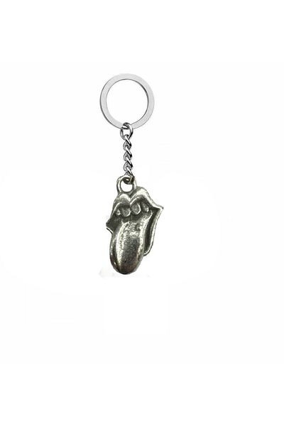 Herşey Nota Rolling Stones Logo Metal Keychain – Silver Color |   Retro Rock Style Unisex Accessory