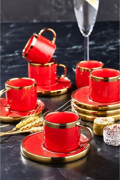 ÇARŞI HANEM 6 Persons Cup Set Porcelain 12 Pieces Cup Set Team