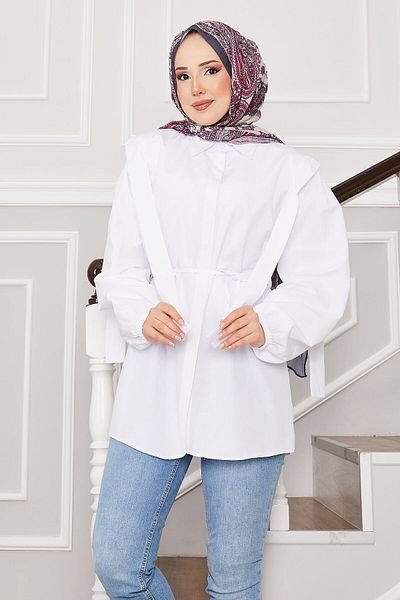 EBRUTESETTÜR Hidden Buttoned Hijab Shirt with Shoulder Detail