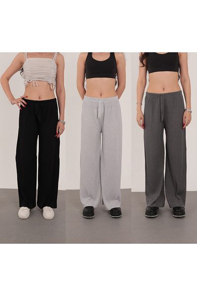 ipek collection 3 Pack Black - Gray - Smoked Women's Corded Report Pants & Sweatpants, Casual Home Wear Pajamas