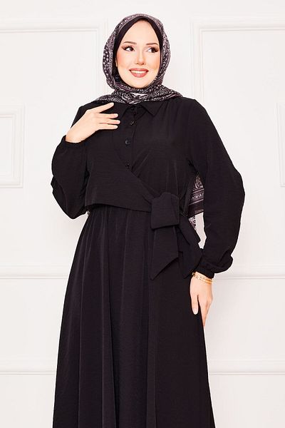 EBRUTESETTÜR Hijab Dress with Side Tie and Elastic Waist