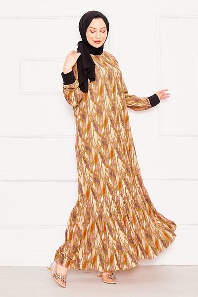 EBRUTESETTÜR Ruffle Detailed Patterned Hijab Dress