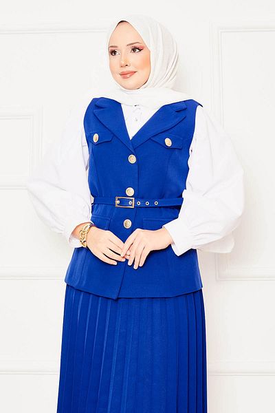 EBRUTESETTÜR Double Suit with Pleated Skirt, Belt and Vest