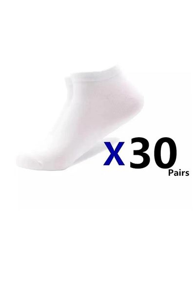Sosyete dolabı 30 Pairs of Unisex Cotton Flexible and Comfortable Plain White Booties Socks (Economic Package)