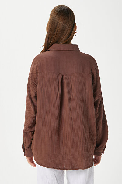 Ritnice Women's Tilda 100% Cotton Muslin Oversize Brown Shirt