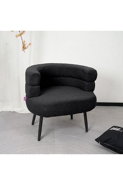 Generic Elegant Design Boucle Fabric Chair - Modern Black Decor Chair