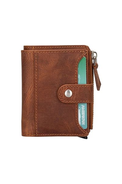 Enseb Leather Wallet and Card Holder, Mechanism, 10 Card Compartments, Antique Brown