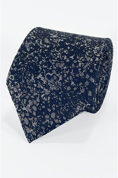 BLC Basic Line Co. Microfiber Tie and Handkerchief Set with Grey Sprinkle Pattern on Navy Blue Background - 7 cm Modern Cut