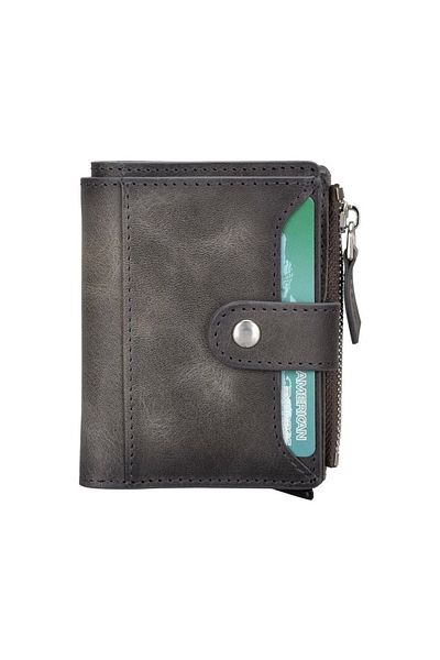Enseb Leather Wallet and Card Holder, Mechanized, 10 Card Compartments, Effect Gray