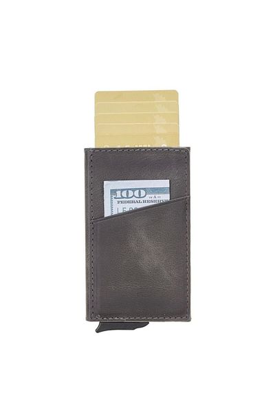 LiderGlobal Torres Leather Card Holder with Mechanism Tn18Ef Gray