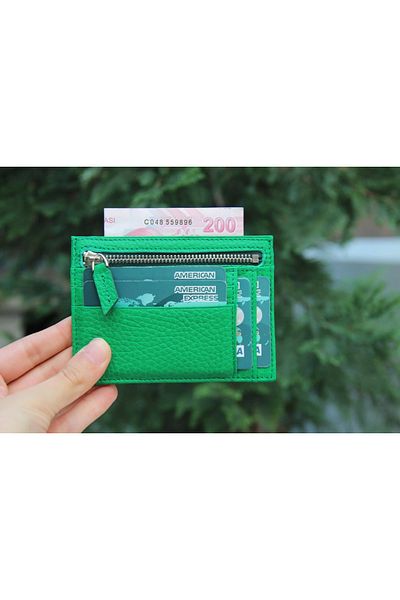 MELFSHOP Zip Leather Zippered Card Holder Zpch Erc4 Green