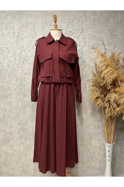 Marcha 25Y10659 Suit Jacket Skirt Parachute Fabric Jacket Waist with Drawstring - Marcha - 25Y10659 - Bordo - 2