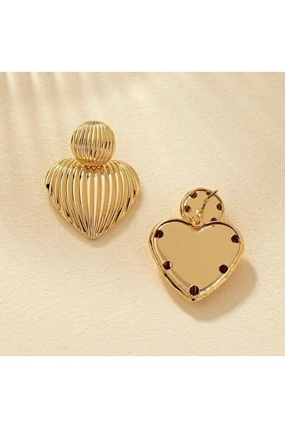 Accessories Vanilla Avenue Gold Yellow Striped Heart Detailed Dangle Daily Use Women's Earrings