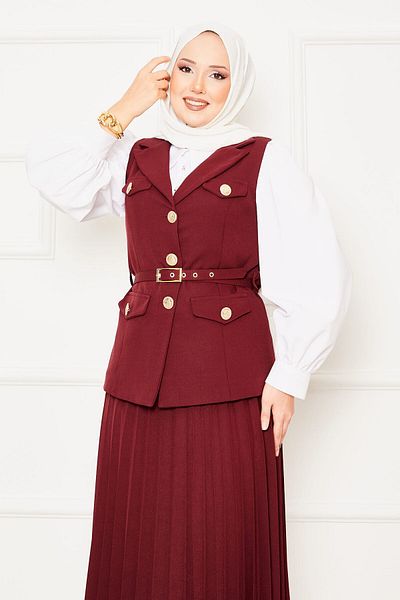 EBRUTESETTÜR Double Suit with Pleated Skirt, Belt and Vest