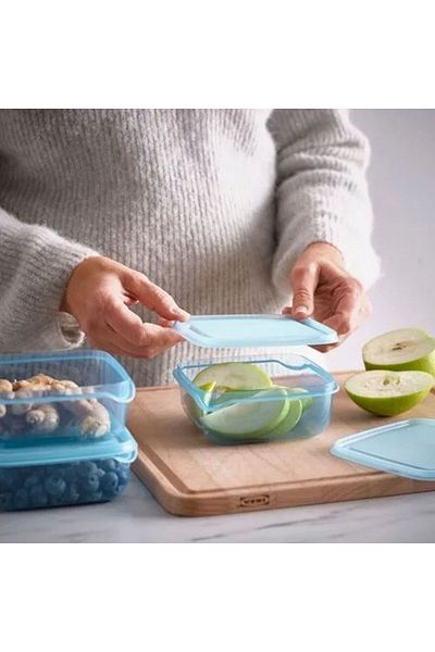 IKEA Pruta Plastic Storage Container Set, Blue, 0,6 Lt, 3 Pieces, Microwave and Dishwasher Safe