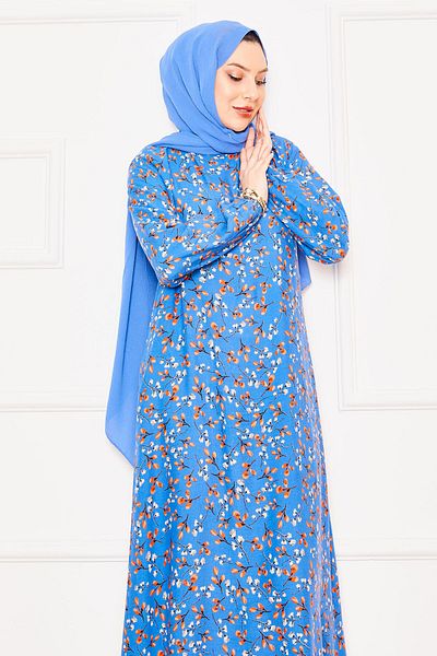 EBRUTESETTÜR Rochie hijab din viscoză cu decolteu cu imprimeu floral midi