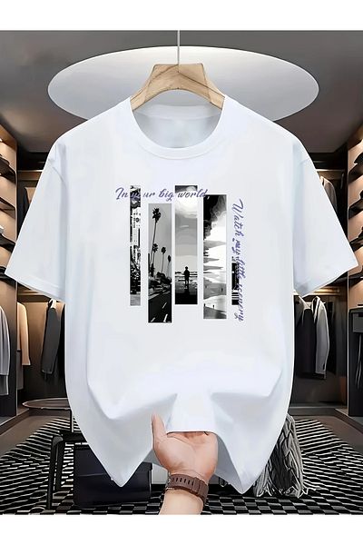 Pink Sky Cotton Oversize Printed Short Sleeve Crew Neck Casual Daily T-Shirt