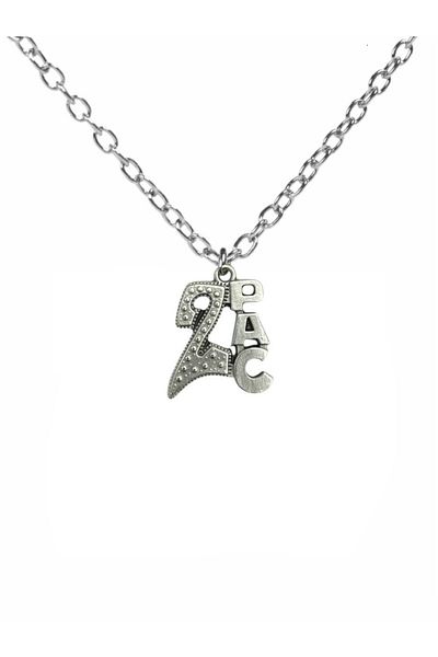 Herşey Nota 2Pac Logo Metal Necklace – 60 cm Chain |   Silver Color Unisex Hip-Hop & Rap Accessory