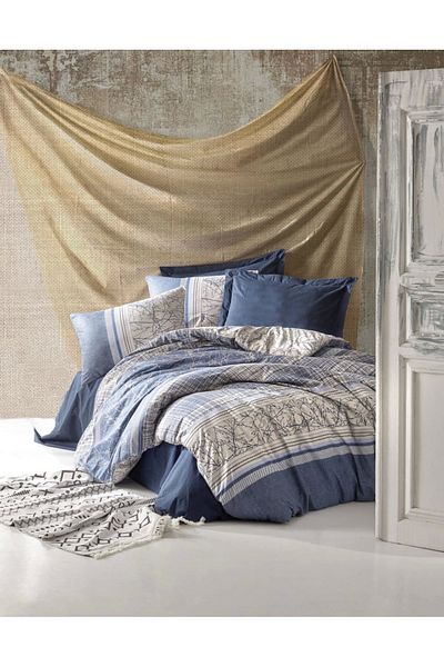 RBY Cotton Box Toprak Serra Navy Blue Single Duvet Cover Set