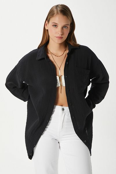 Ritnice Cămașă neagră supradimensionată Tilda, 100% bumbac, muselină