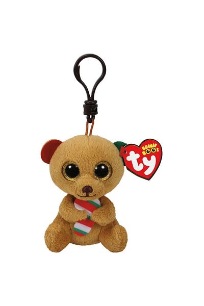 Enseb TY Bella - Brown Bear W/ Candy Cane Plush Keychain