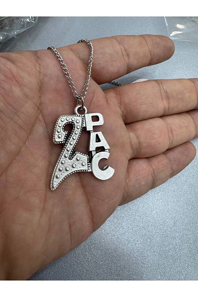 Herşey Nota 2Pac Logo Metal Necklace – 60 cm Chain |   Silver Color Unisex Hip-Hop & Rap Accessory
