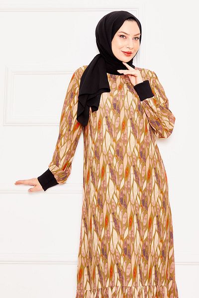 EBRUTESETTÜR Ruffle Detailed Patterned Hijab Dress