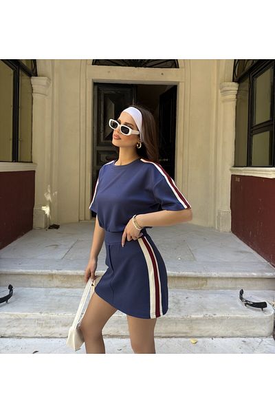 Belle Perre Modal Fabric Striped Shorts Skirt Tshirt Set