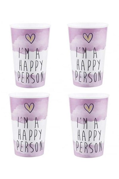 SyaMAG Set of 4 Reusable Plastic Cups, White/lilac, 650 ml