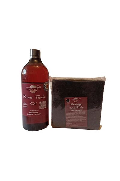 woodworker Kit intretinere Prep’N Shine-Pure Teak Oil & Hand Pad’s Hard Abrasive , 1000 ml