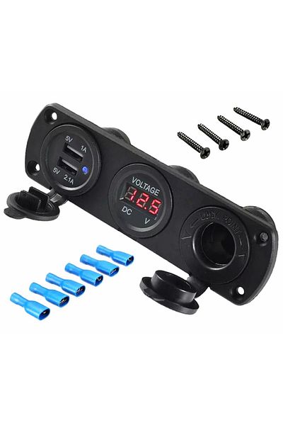 OEM Priza suplimentara impermeabila pentru vehicule Off Road, ATV, tensiune 12V, 2 x USB si Voltmetru