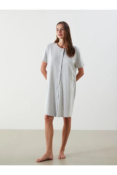 LC Waikiki Lcw Dream Gray Crew Neck Maternity Nightgown