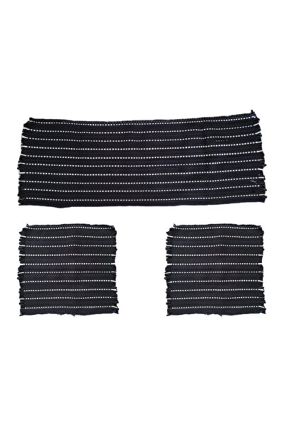 Point Anti-Sweat 3-Piece Cushion Set Sleeping Rug Black White