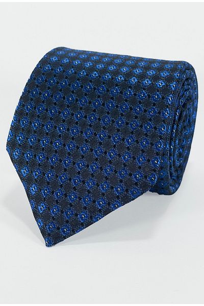 BLC Basic Line Co. Parliament Blue Gingham Microfiber Tie on Navy Blue Ground - 7 cm Modern Cut