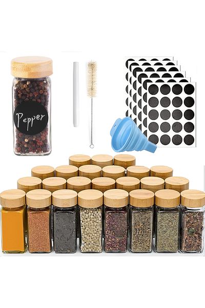 Bukate Set of 24 120 ml Spice Jars with Bukate® Bamboo Lids